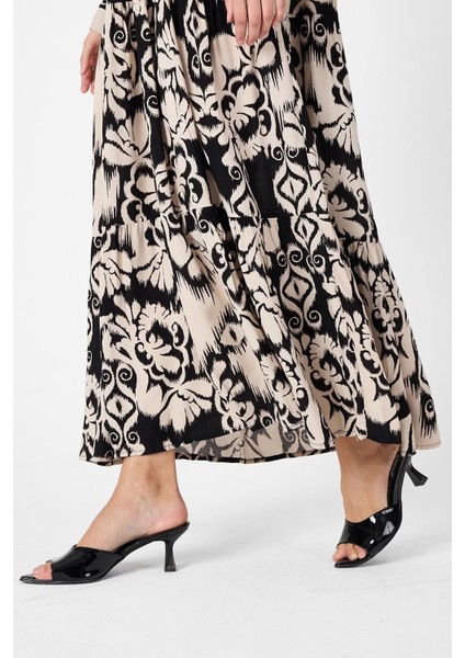 Otantik Desenli Elbise - Siyah indirimleri