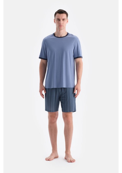 Kısa Kollu Altı Çizgili Tişört Şort Takım