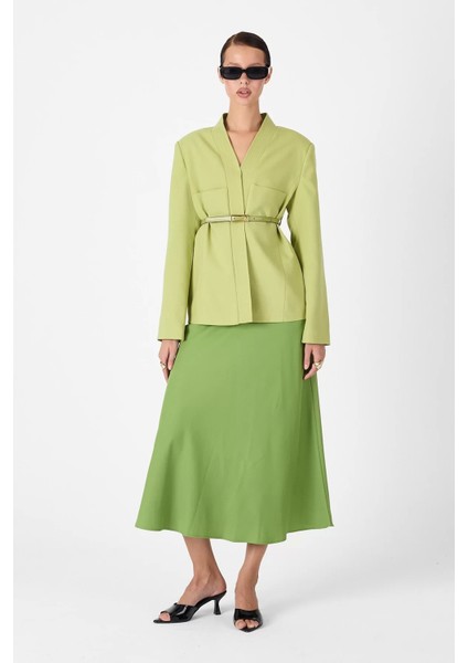 Deri Kemer Detaylı Yeşil Ceket modelleri