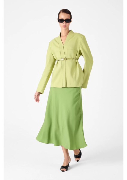 Deri Kemer Detaylı Yeşil Ceket fırsatları