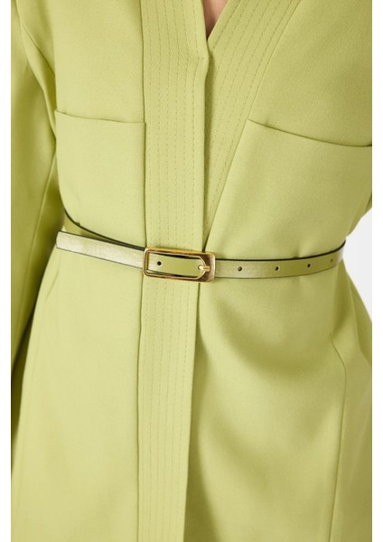 Deri Kemer Detaylı Yeşil Ceket indirimleri