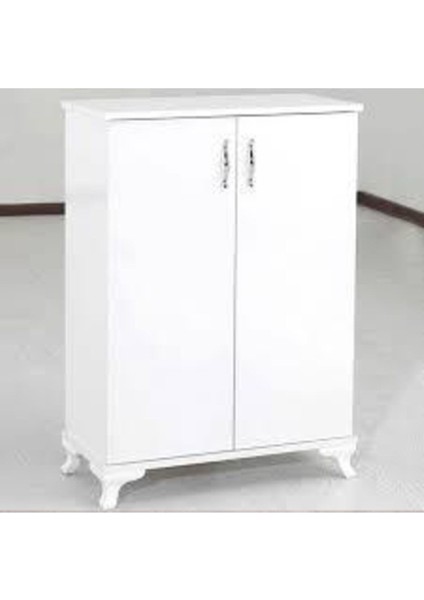 Moda Ahşap Çok Amaçlı 2 Kapaklı 3 Raflı Dolap ve Ayakkabılık, Mutfak Erzak Dolabı - Beyaz