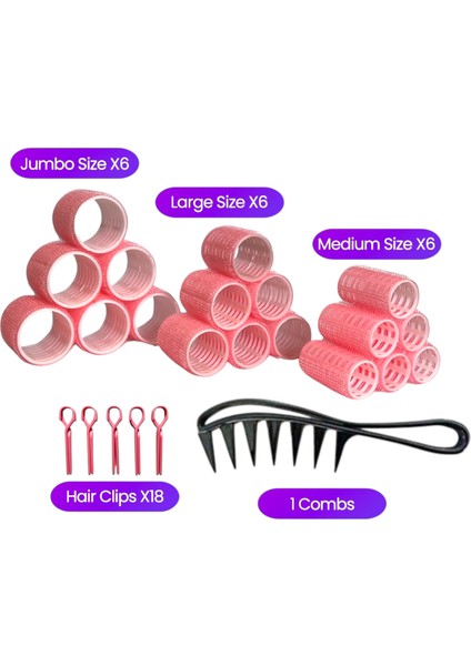 1237 Pembe 37 Parça Bigudi Seti, 18 Bigudi, 18 Saç Pensi, 1 Tarak modelleri