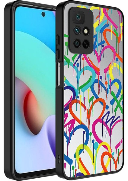 Xiaomi Redmi 10 Kılıf Aynalı Desenli Kamera Korumalı Parlak Zıvo Mirror Kapak-Kalp