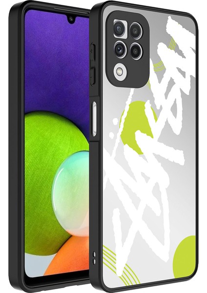 Galaxy A22 4g Kılıf Aynalı Desenli Kamera Korumalı Parlak Zıvo Mirror Kapak-Yazı
