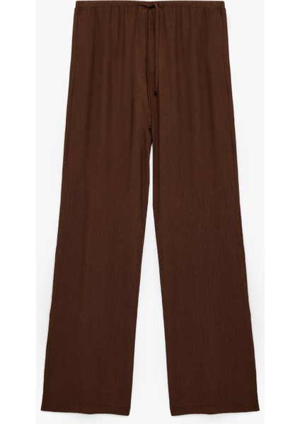 Geniş Paça Rahat Kalıp Beli Bağcıklı Krinkıl Viskon Pantolon