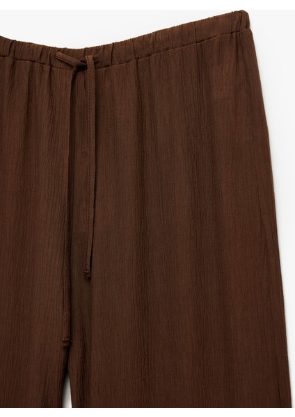 Geniş Paça Rahat Kalıp Beli Bağcıklı Krinkıl Viskon Pantolon modelleri