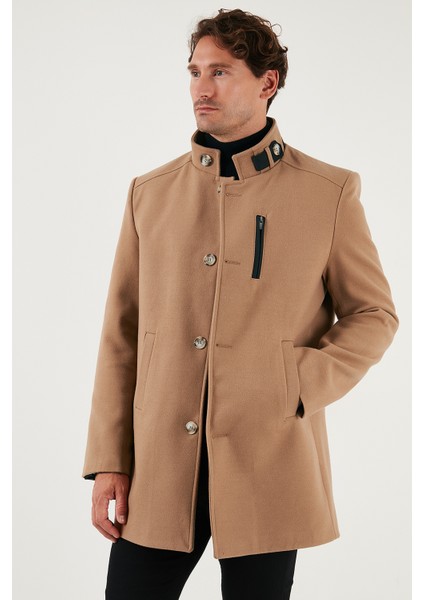 Slim Fit Düğmeli Dik Yaka Kaşe Kaban Erkek Kaban 5840099 fiyatları