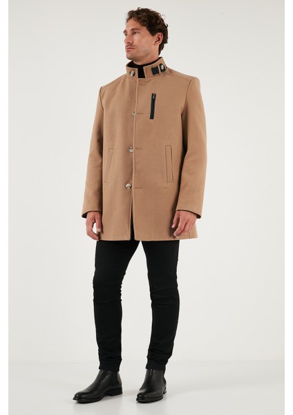 Slim Fit Düğmeli Dik Yaka Kaşe Kaban Erkek Kaban 5840099 fırsatları