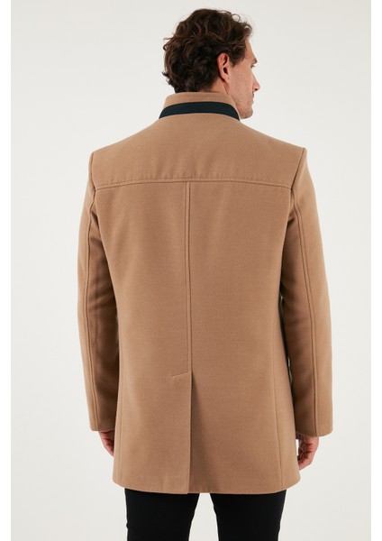 Slim Fit Düğmeli Dik Yaka Kaşe Kaban Erkek Kaban 5840099