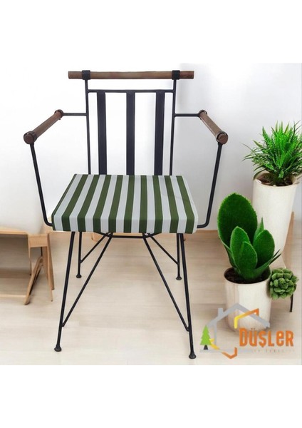 40X40 Yeşil Beyaz Çizgili Su ve Leke Itici Fermuarlı Bağcıklı Sandalye Minderi 5 cm