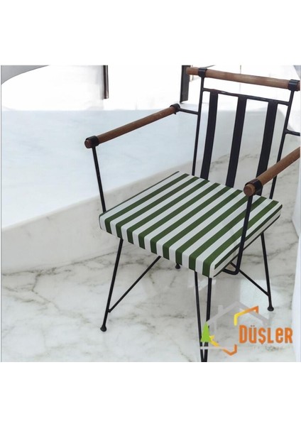 40X40 Yeşil Beyaz Çizgili Su ve Leke Itici Fermuarlı Bağcıklı Sandalye Minderi 5 cm fiyatları