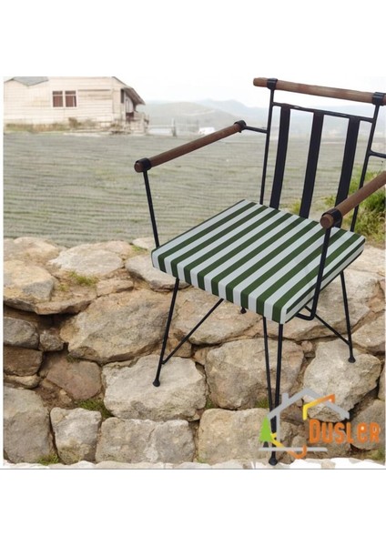 40X40 Yeşil Beyaz Çizgili Su ve Leke Itici Fermuarlı Bağcıklı Sandalye Minderi 5 cm indirimleri