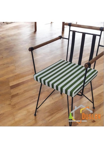 40X40 Yeşil Beyaz Çizgili Su ve Leke Itici Fermuarlı Bağcıklı Sandalye Minderi 5 cm