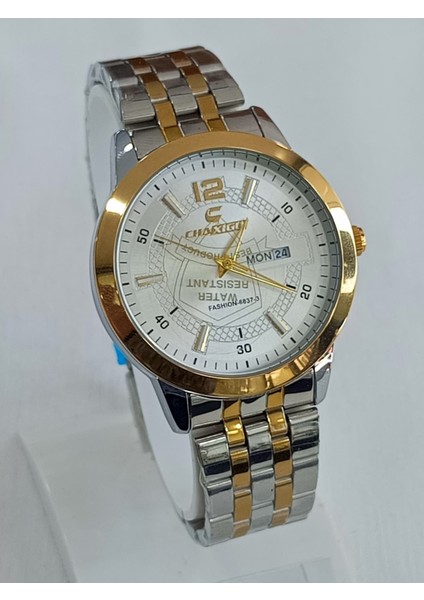 Çelik Kordonlu, Takvim Göstergeli, Su Geçirmez, 2 Yıl Garantili Altın Sarısı Kaplama Erkek Kol Saati