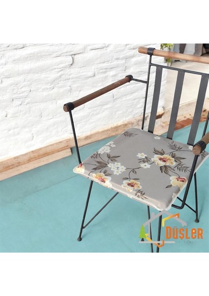 40X40 Çiçek Desenli Açık Kahverengi Saten Fermuarlı Bağcıklı Krem Biyeli Sandalye Minderi 4 cm fırsatları