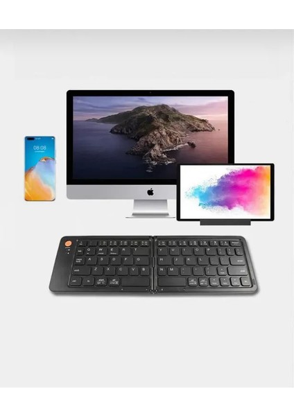 Siyah Kablosuz Katlanabilir Şarjlı Taşınabilir Mini Bluetooth Klavye