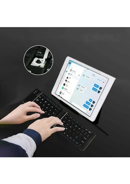 Siyah Kablosuz Katlanabilir Şarjlı Taşınabilir Mini Bluetooth Klavye fırsatları