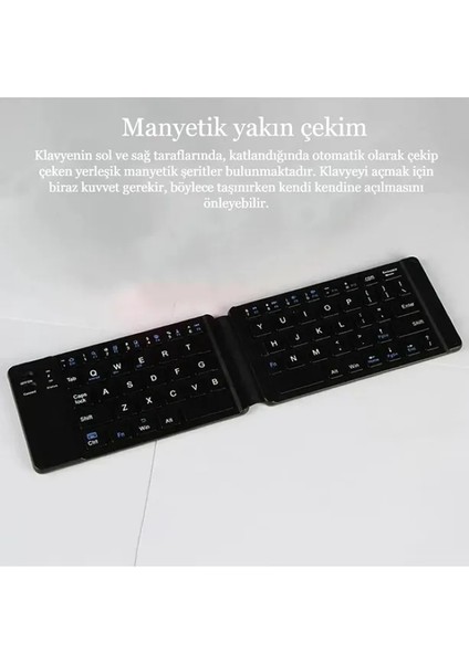 Siyah Kablosuz Katlanabilir Şarjlı Taşınabilir Mini Bluetooth Klavye