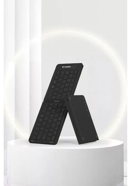 Siyah Kablosuz Katlanabilir Şarjlı Taşınabilir Mini Bluetooth Klavye