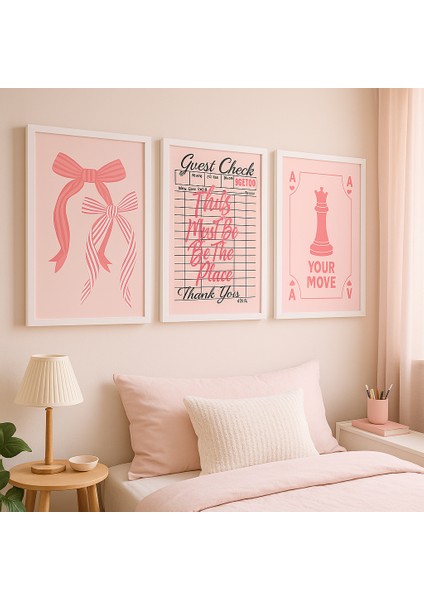 Pink Reverie – 3’lü Çerçeveli Tablo Seti