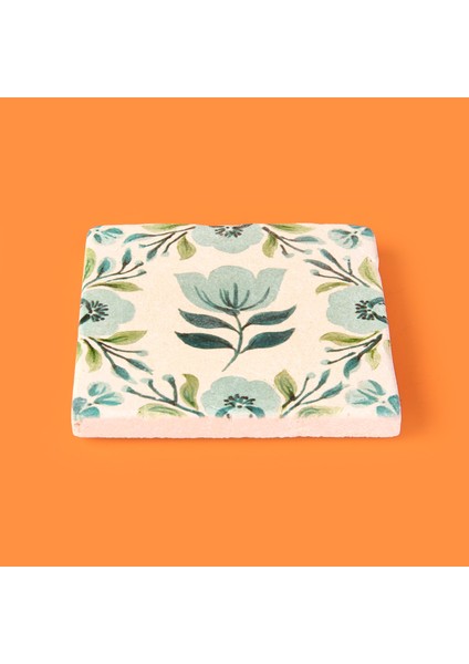 Kitchen Mavi Çiçekli Taş Bardak Altlığı - Renkli - 10X10 cm modelleri