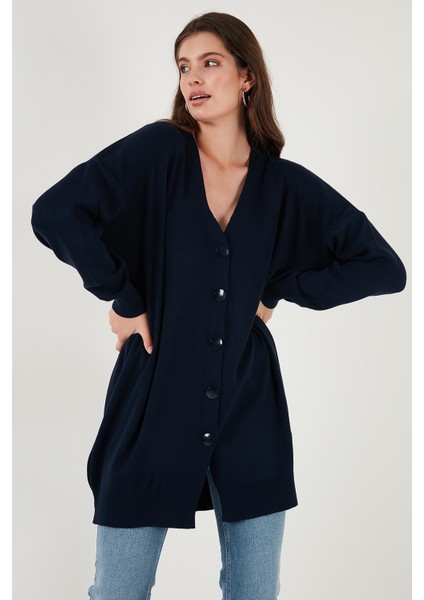 V Yaka Düğmeli Triko Hırka Bayan Hırka 4616031