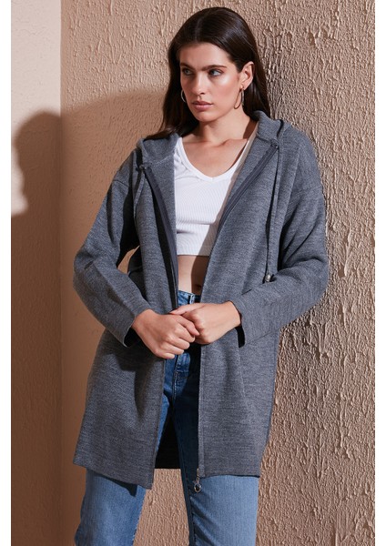 Modest Regular Fit Kapüşonlu Tesettür Triko Hırka Bayan Hırka 4616176