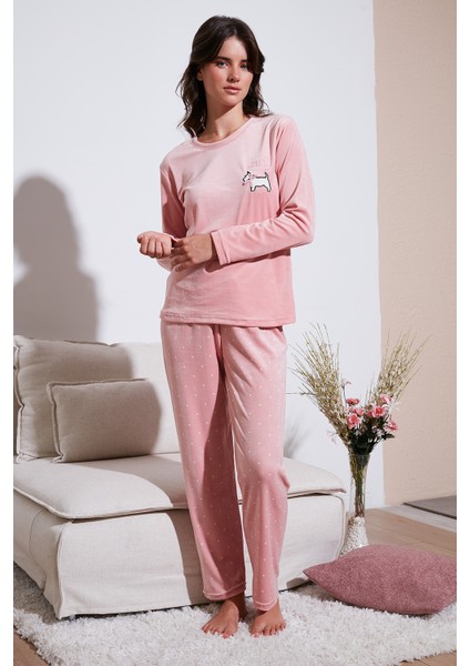 Desenli Regular Fit Bisiklet Yaka Uzun Kollu Pijama Takımı Bayan Pijama Takımı 65713312