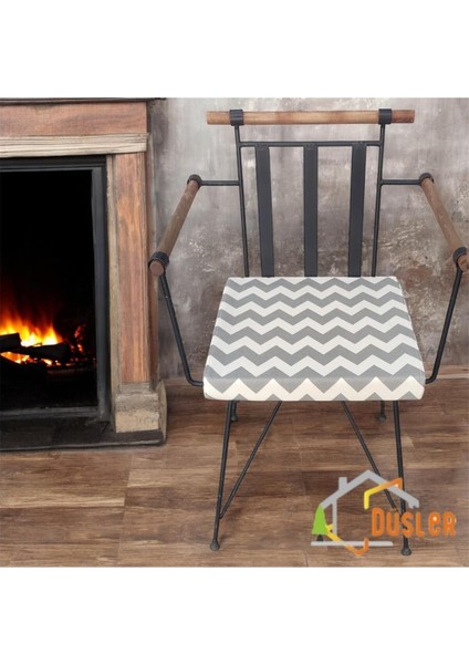 40X40 Krem Gri Zikzak Desenli Su ve Leke Itici Fermuarlı Bağcıklı Sandalye Minderi 5 cm fiyatları