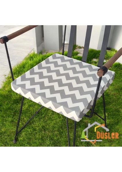 40X40 Krem Gri Zikzak Desenli Su ve Leke Itici Fermuarlı Bağcıklı Sandalye Minderi 5 cm modelleri