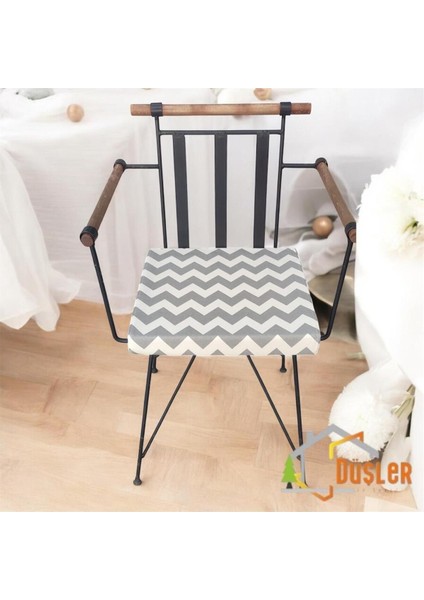 40X40 Krem Gri Zikzak Desenli Su ve Leke Itici Fermuarlı Bağcıklı Sandalye Minderi 5 cm indirimleri