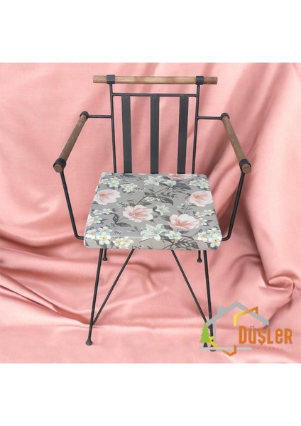 40X40 Çiçek Desenli Antrasit Gri Saten Fermuarlı Bağcıklı Sandalye Minderi 5 cm fiyatları