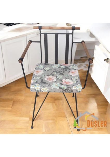 40X40 Çiçek Desenli Antrasit Gri Saten Fermuarlı Bağcıklı Sandalye Minderi 5 cm modelleri