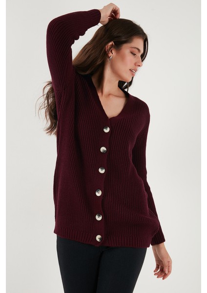 Regular Fit V Yaka Düğmeli Triko Örme Uzun Hırka Bayan Hırka 4615044 fiyatları