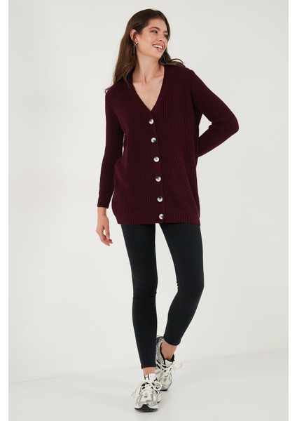 Regular Fit V Yaka Düğmeli Triko Örme Uzun Hırka Bayan Hırka 4615044 modelleri