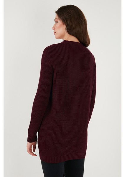 Regular Fit V Yaka Düğmeli Triko Örme Uzun Hırka Bayan Hırka 4615044