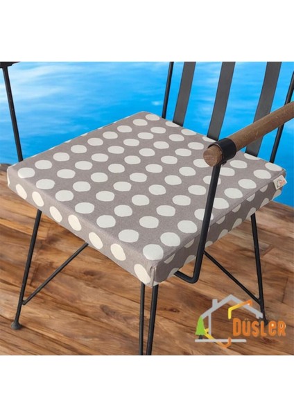 40X40 Krem Puantiyeli Kahverengi Su ve Leke Itici Fermuarlı Bağcıklı Krem Biyeli Sandalye Minderi