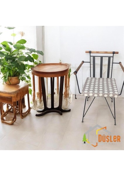 40X40 Krem Puantiyeli Kahverengi Su ve Leke Itici Fermuarlı Bağcıklı Krem Biyeli Sandalye Minderi modelleri