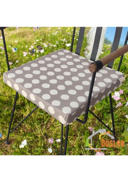 40X40 Krem Puantiyeli Kahverengi Su ve Leke Itici Fermuarlı Bağcıklı Krem Biyeli Sandalye Minderi fırsatları