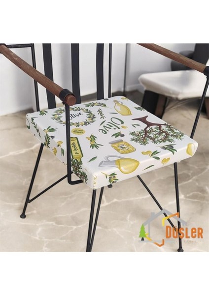 40X40 Zeytin Ağacı Desenli Su ve Leke Itici Fermuarlı Bağcıklı Sandalye Minderi 5 cm