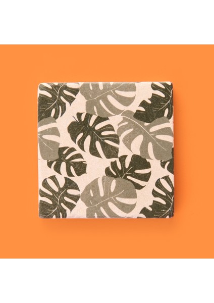 Kitchen Yapraklı Taş Bardak Altlığı - Renkli - 10X10 cm