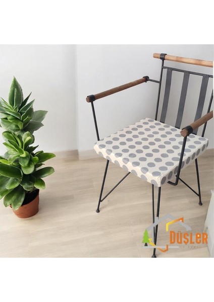 40X40 Gri Puantiyeli Krem Su ve Leke Itici Fermuarlı Bağcıklı Sandalye Minderi 5 cm