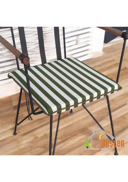 40X40 Yeşil Beyaz Çizgili Su ve Leke Itici Fermuarlı Bağcıklı Yeşil Biyeli Sandalye Minderi 4 cm modelleri