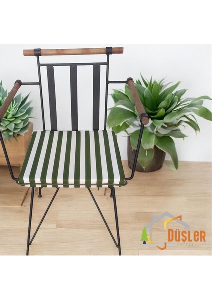 40X40 Yeşil Beyaz Çizgili Su ve Leke Itici Fermuarlı Bağcıklı Yeşil Biyeli Sandalye Minderi 4 cm fırsatları