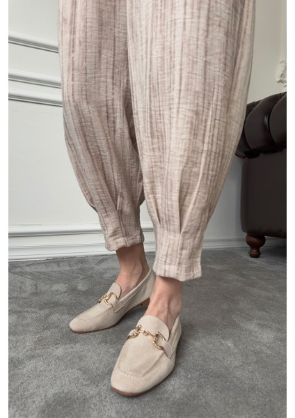 Beli Lastikli Jogger Keten Pantolon- Bej fırsatları