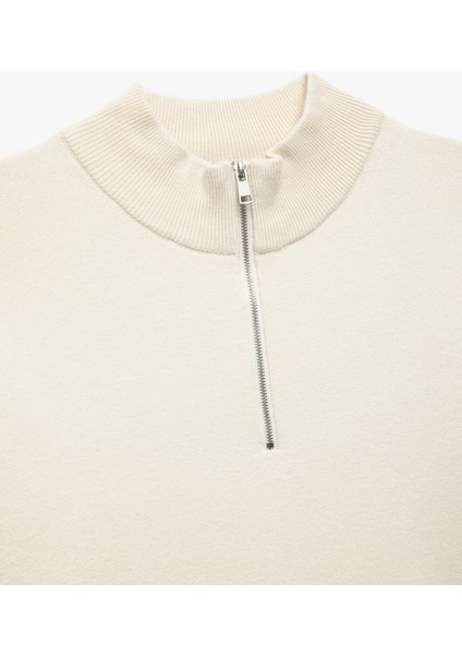 Uzun Kollu Viskon Karışımlı Yarım Fermuarlı Triko Kazak indirimleri