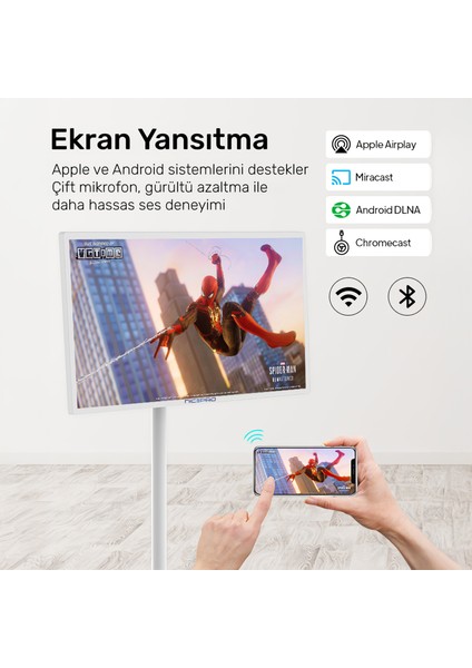 SW2495T 24'' Full HD 8/128GB Android Dokunmatik Şarjlı Taşınabilir Smart Led Ekran