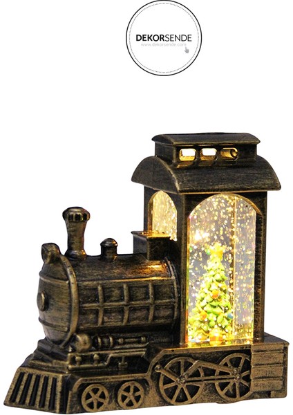 Işıklı Nostaljik Lokomotif Yılbaşı Temalı Kar Küresi 13 cm modelleri