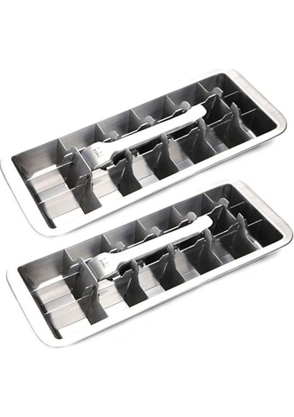 2x Lever Stili Buz Tepsisi, 2'si 1 Arada Paslanmaz Çelik Buz Yapma Kalıbı ve Buz Kırıcı (Yurt Dışından)